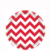 صحون ورقية لون احمر مخطط 7 انش 8 قطع